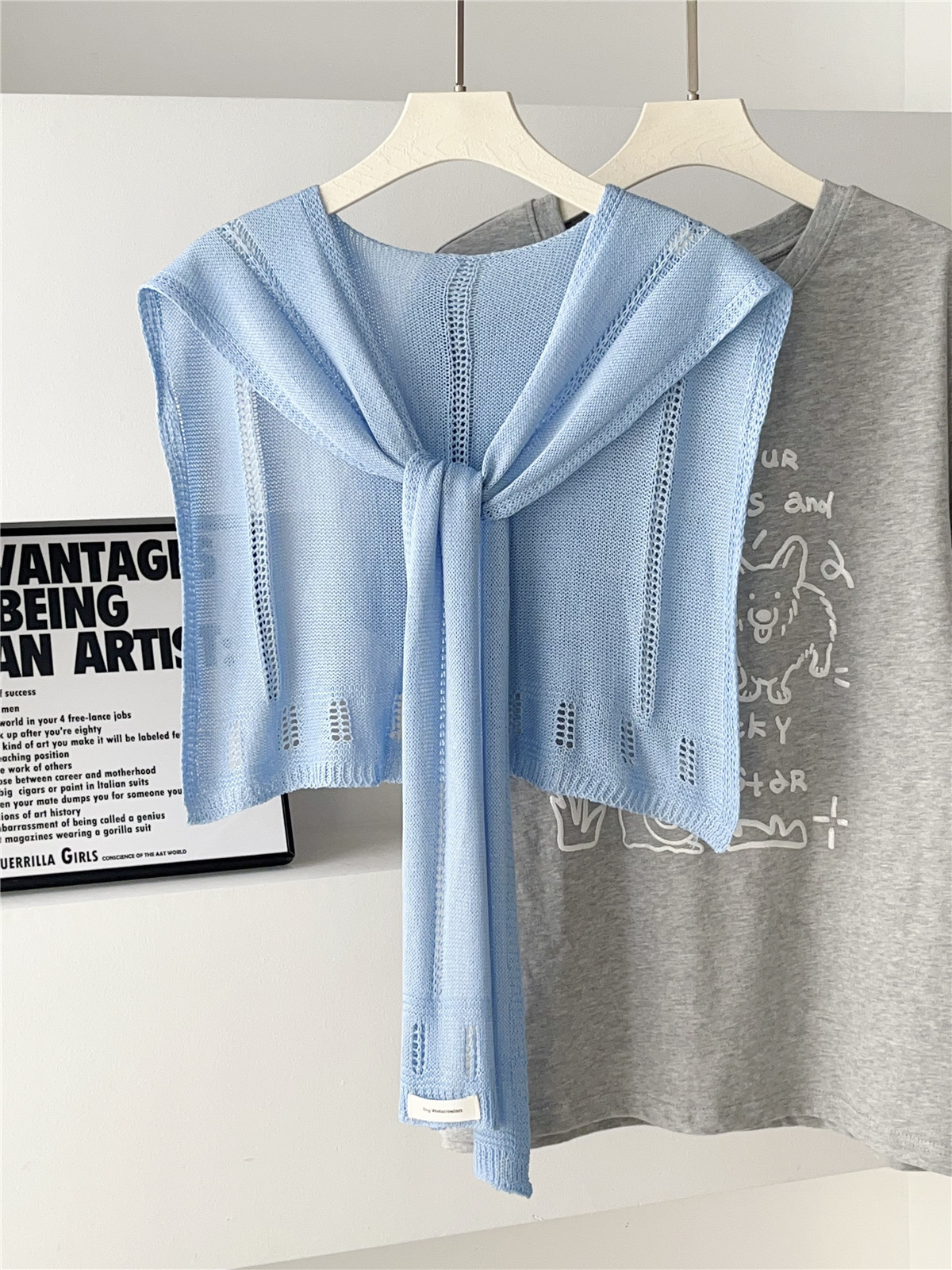 K1619 Ice silk hollow knitted knotted shawl women's Korean style fashionable and versatile office air-conditioned room neck protection outer wear