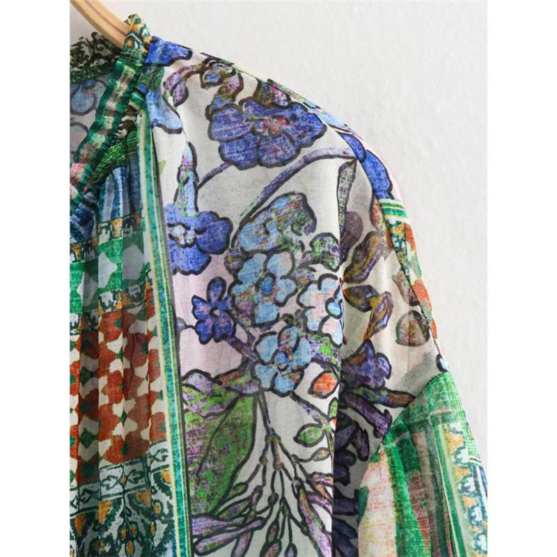 Spring Autumn Long Sleeved Printed Dresses For Women Vintage Patchwork Casual Long Skirts Female Loose Commuting Frocks 250728