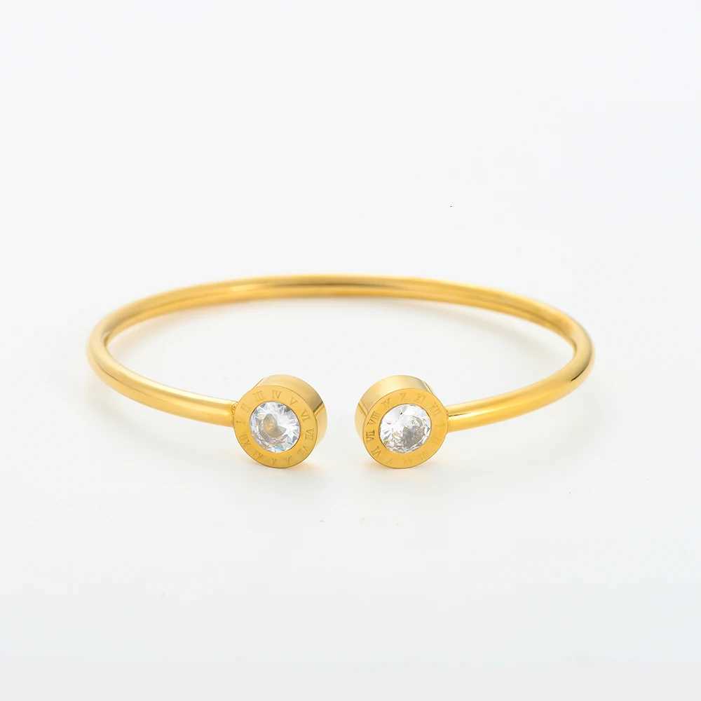 Luxury Crystal Cuff Bracelet For Women Roman Number Stainless Steel Bangles Jewelry Gift Z250807