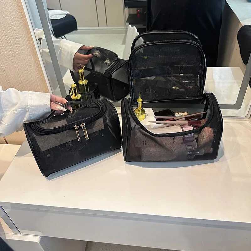 Travel Clear Cosmetic Bags Small Large Black Makeup Bag Portable Mesh Toiletry Organizer Case Large Capacity Zipper Storage Pouch Y250808