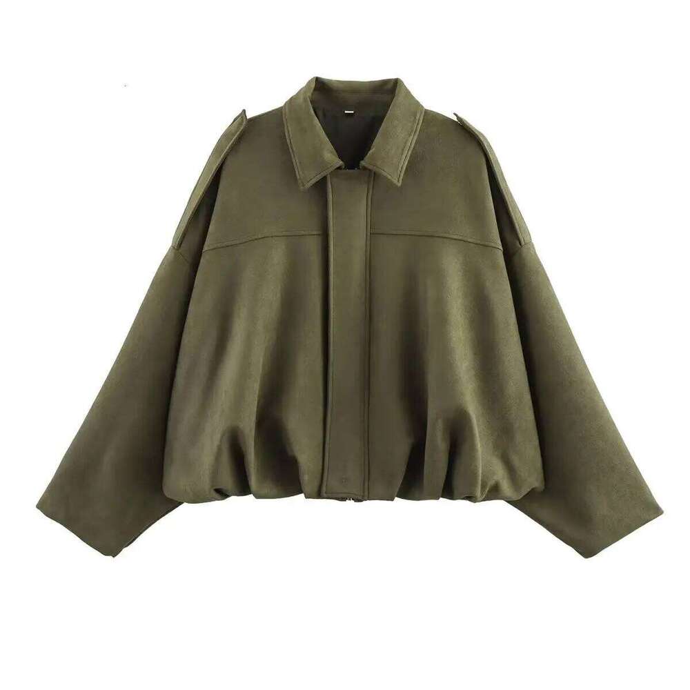 Zevity Women Casual Turn Down Collar Loose Cape Coat Ladies Retro Zipper Fly Batwing Sleeve Flight Jacket Tops CT9005