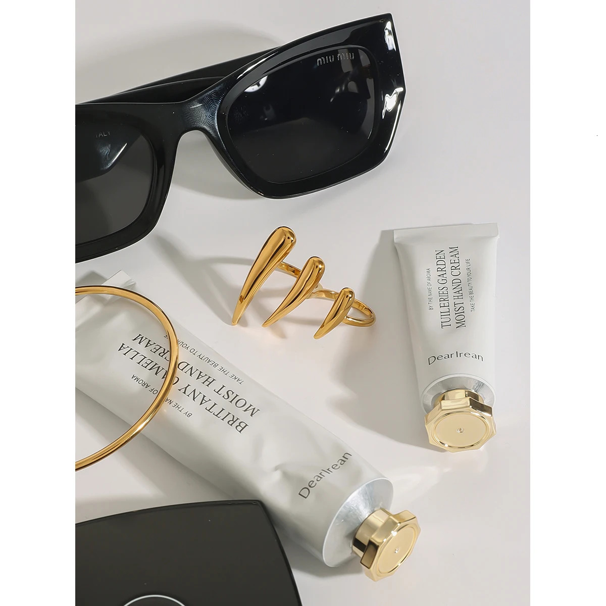 Uworld Minimalism 18k Gold-Plated Color Stainless Steel Exaggerated Claw Ring Stackable Lines Double Finger Ring Womens Jewelry 250814