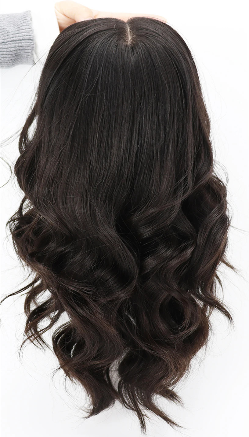 Silk Base Real Virgin European Human Hair topee topper for women, Body Wave Breathable Base hair topper Certificated Sheitel with Clips in