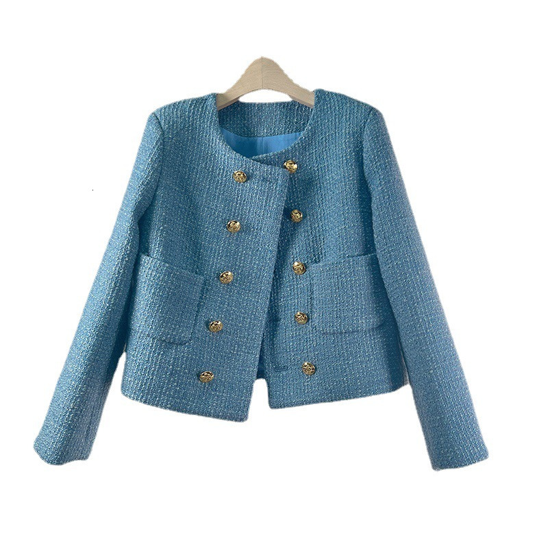 Autumn Winter New Design Textured Double-Breasted Short Elegance-Style Coat for Women in Tweed by Sun Yi and Ju Jingyi