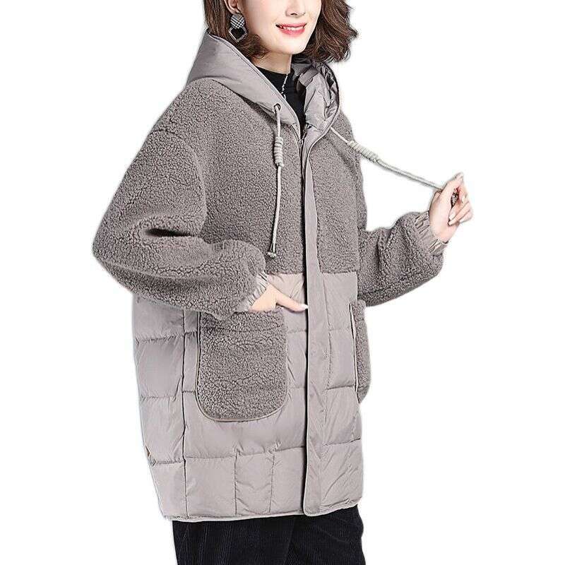 Women's Clothing Loose Warm Jacket Mid Length Lamb Wool Large Size Cotton Thickened Coat