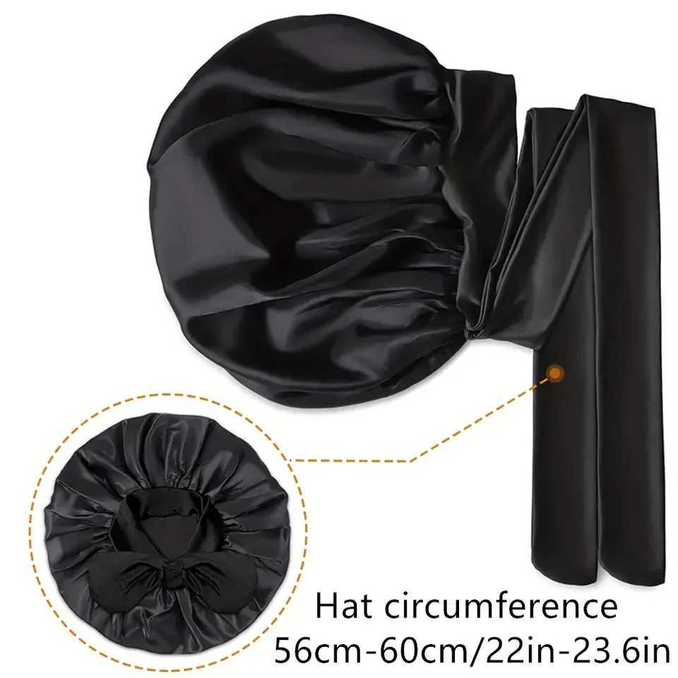 Satin Bonnet Silky Bonnet With Elastic Tie Band Adjustable Straps Hair Bonnet Jumbo Size For Sleeping Satin Bonnet Stretchy Tie Z250808