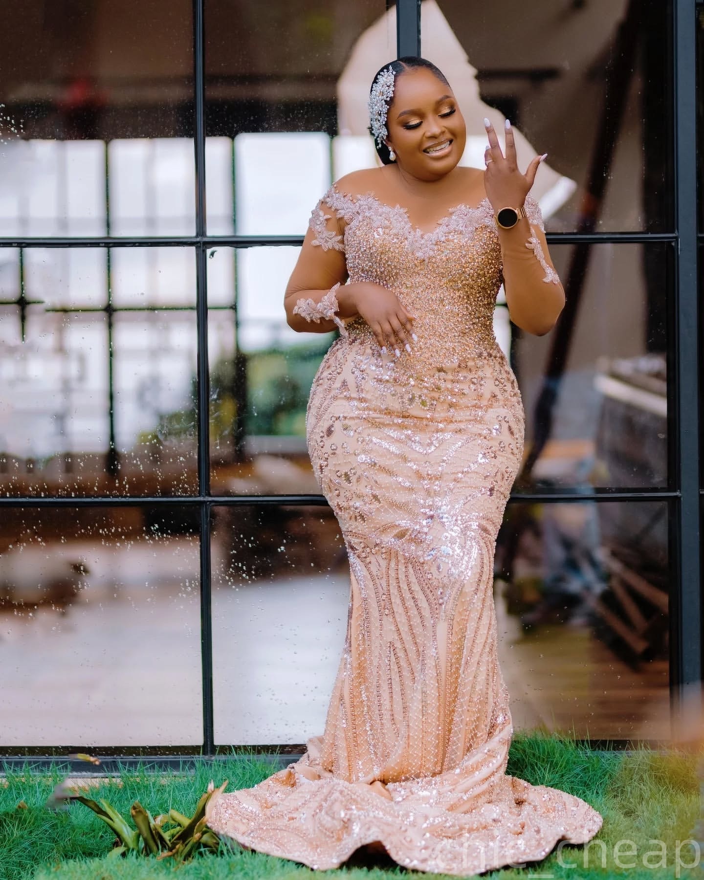 Mermaid Champagne Prom Dresses 2025 Lace Crystals Sheer Neck Sparkly Evening Formal Party Second Birthday Engagement Gowns Plus Size Dress For Special