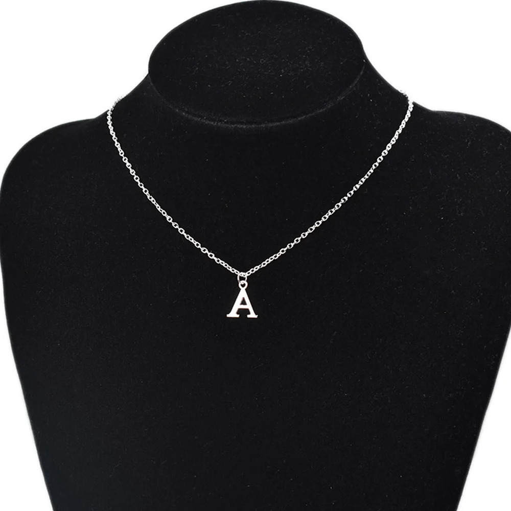 Silver Color A-Z English Alphabet Letter Pendants Necklaces For Women Metal Jewelry Simple Initial Chain Choker Collares 250805