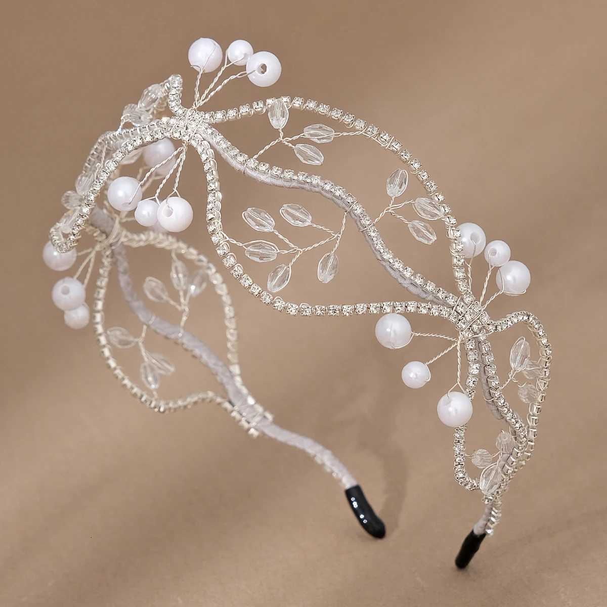 Unique Design Pearl Crystal Beaded Hair Net For Girls Handmade Sparkling Rhinestone Bands Party Hair Jewelry As Gifts Y250808