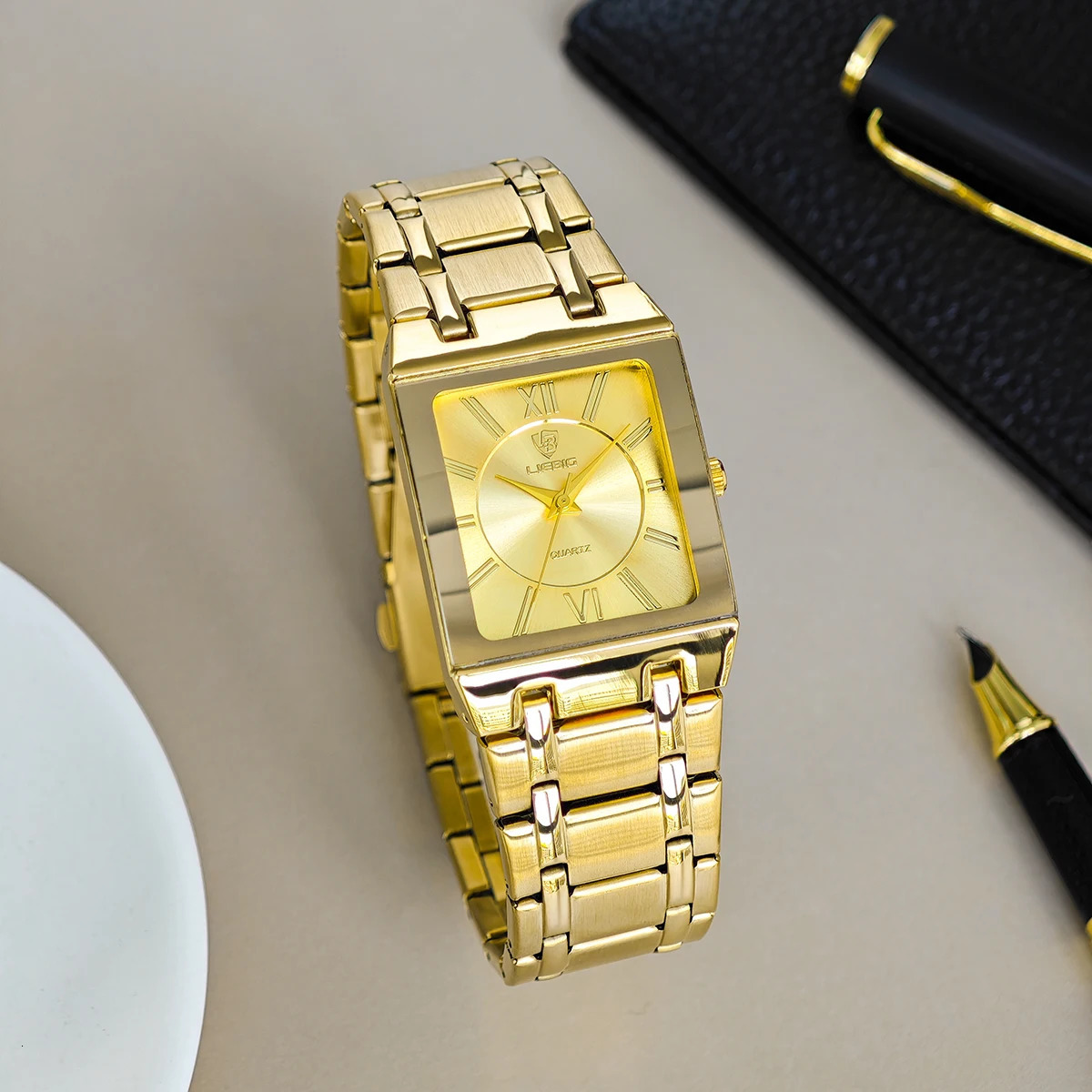 LIEBIG Business Quartz Wristwatches For Mens Watch Simple Black Gold Stainless Steel Waterproof Clock 250807