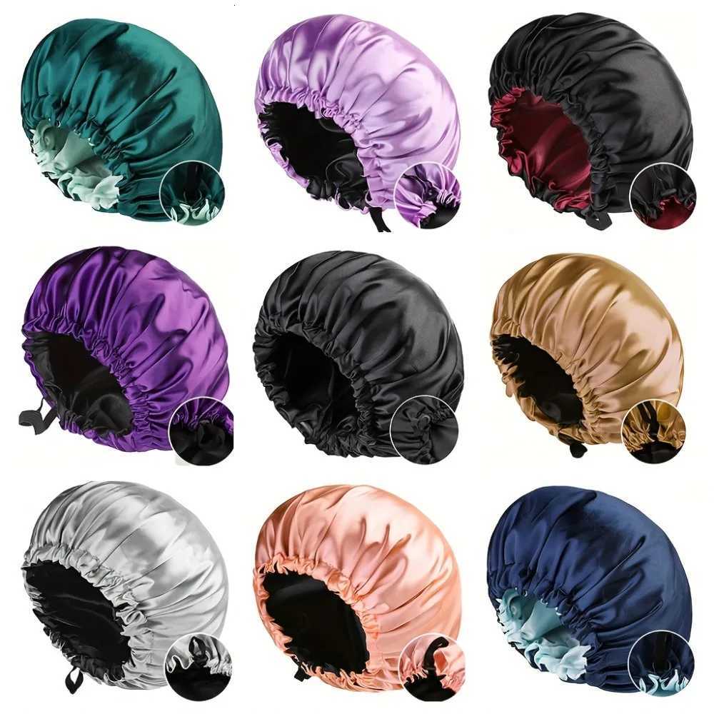 Double Layer Satin Sleep Bonnet for Women Adjustable Large Hair Cap with Silk Lining for Curly Hair Protection Styling Tools Z250808