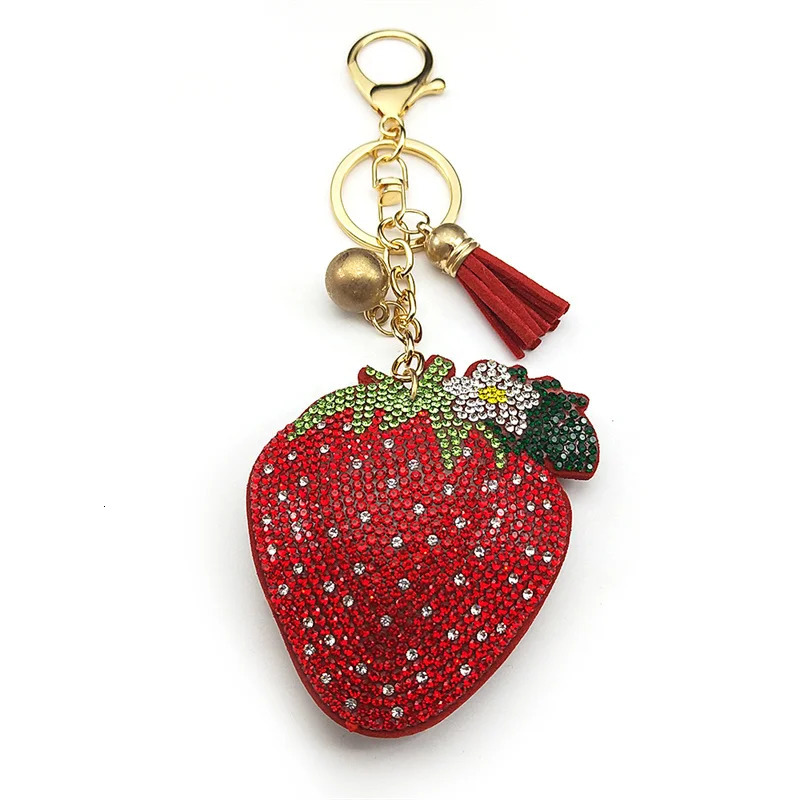 Fashion Strawberry Fruits Keychain Gold Color Tassel Flower Keyring Holder Jewelry porte 250807