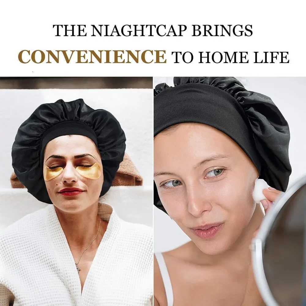 1/2/3pcs Newly Satin Night Hair Cap Womens Solid Sleeping Hat Sleep Care Bonnet Nightcap For Women Unisex Shower Cap Z250808