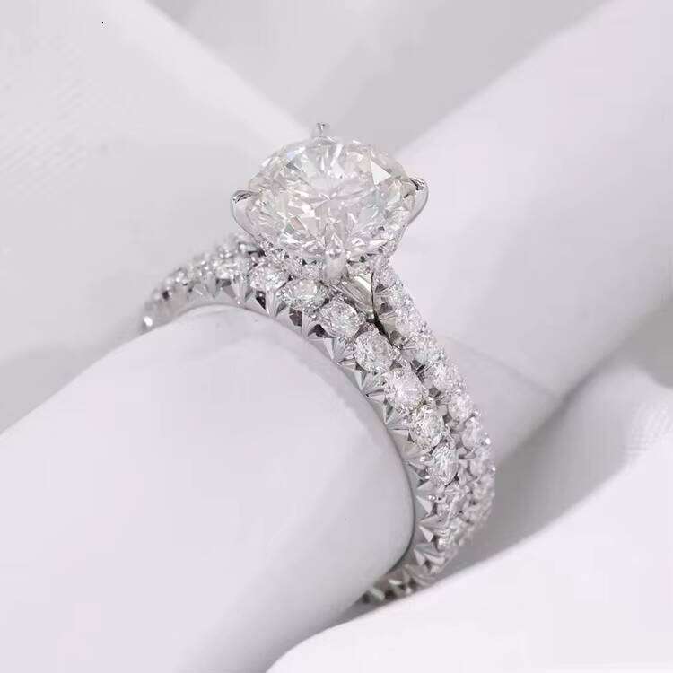 Fine Classic 14K Gold Rings VVS Round Cut 2ct Moissanite Single Row Band Anniversary Wedding Ring Set Jewelry for Women