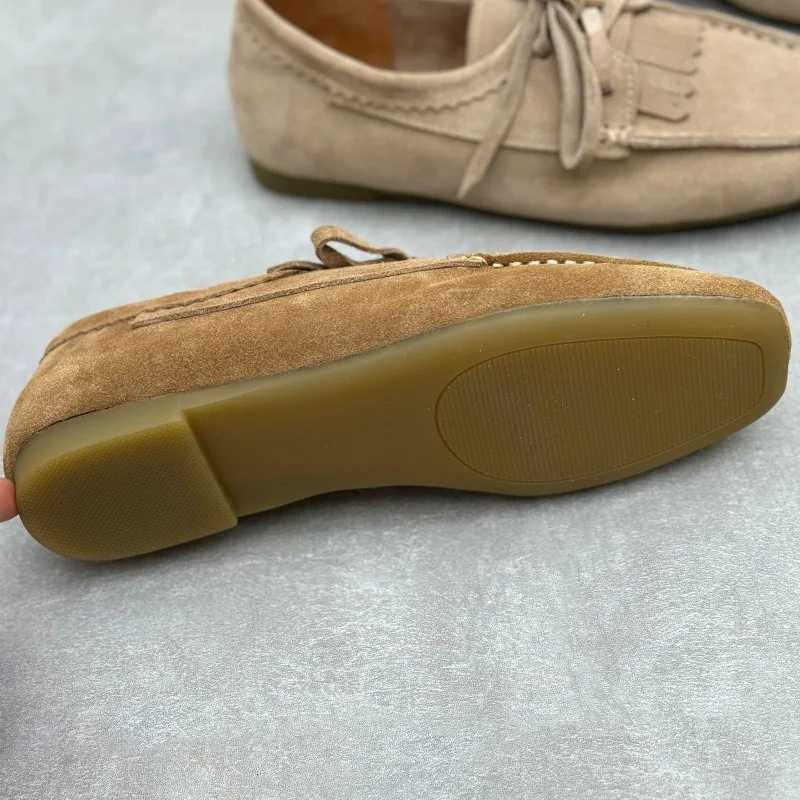 Loafers Woman Flats Frosted Cow Leather Square Toe Women Flat Shoes Lace-Up Loafers Handmade Genuine Leather Retro Shoes W250808 - view 6
