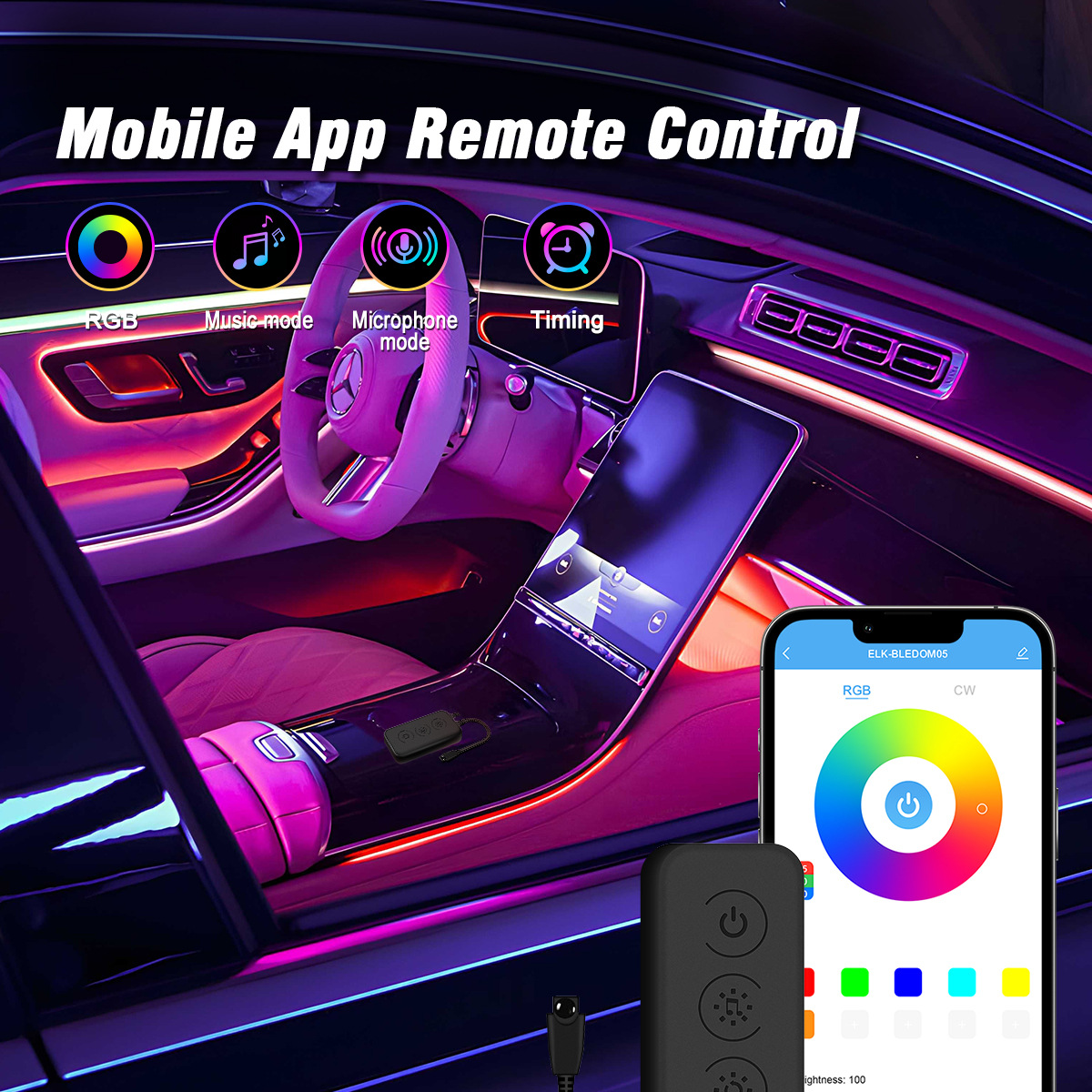 Smart Bluetooth Controlled Ambient Lighting for Cars - Voice Command & Phone App Adjustments Available-HCP014