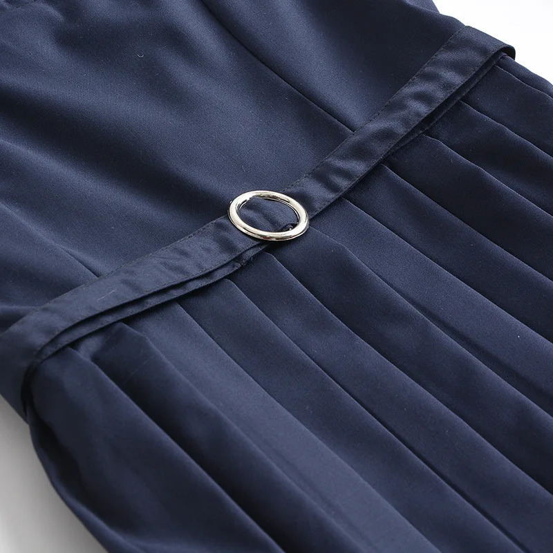 2025 Girls Japanese Korean School Uniform Student Dresses White Longsleeved Top Shirt Anime Form Navy Blue Vest Pleated Skirt 250729