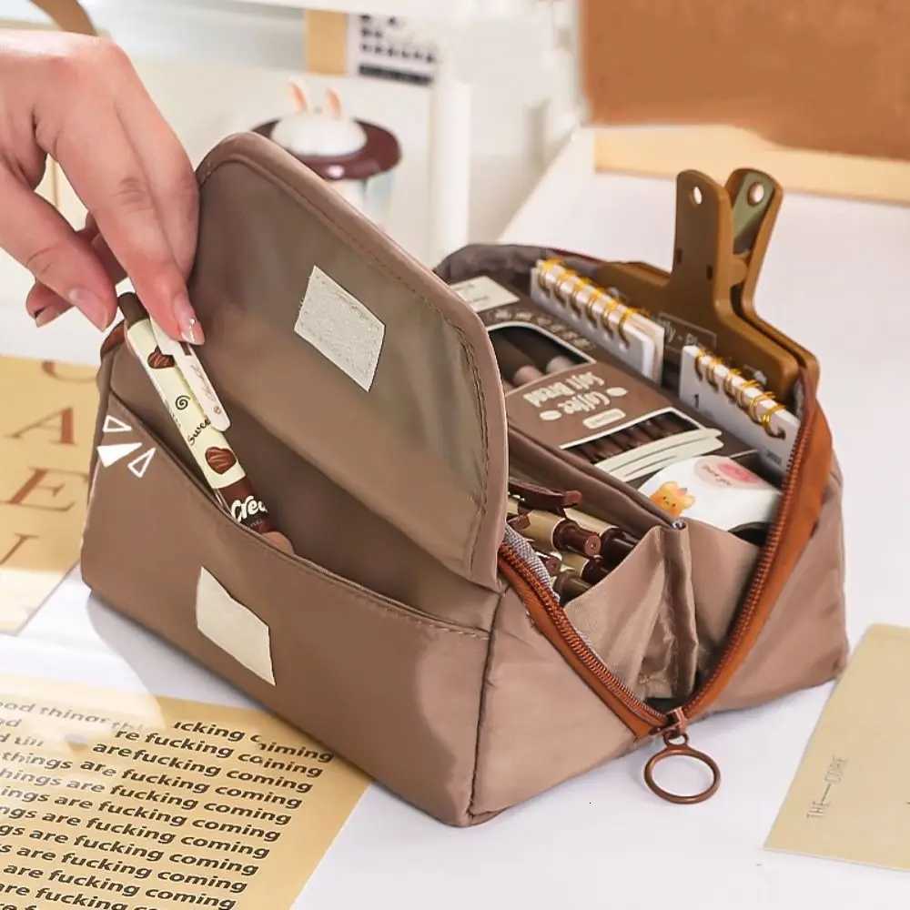 9-Layer Large Capacity Pen Bag INS Solid Color Canvas Pencil Case Creative Simple Stationery Storage Pouch Lovely Student Gift Y250808