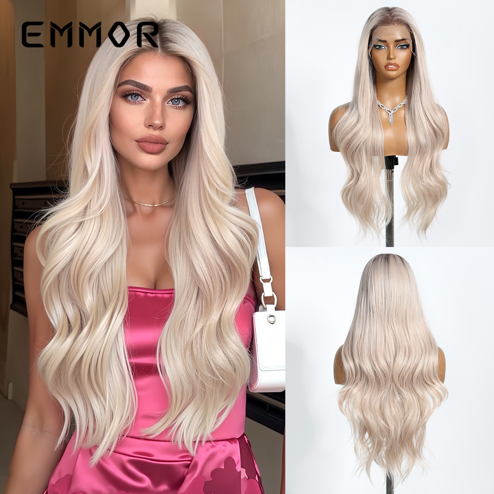 New 13X6 Large Area Silk Middle Part Black Big Wave Long Curly Lace Full Head Hairstyle