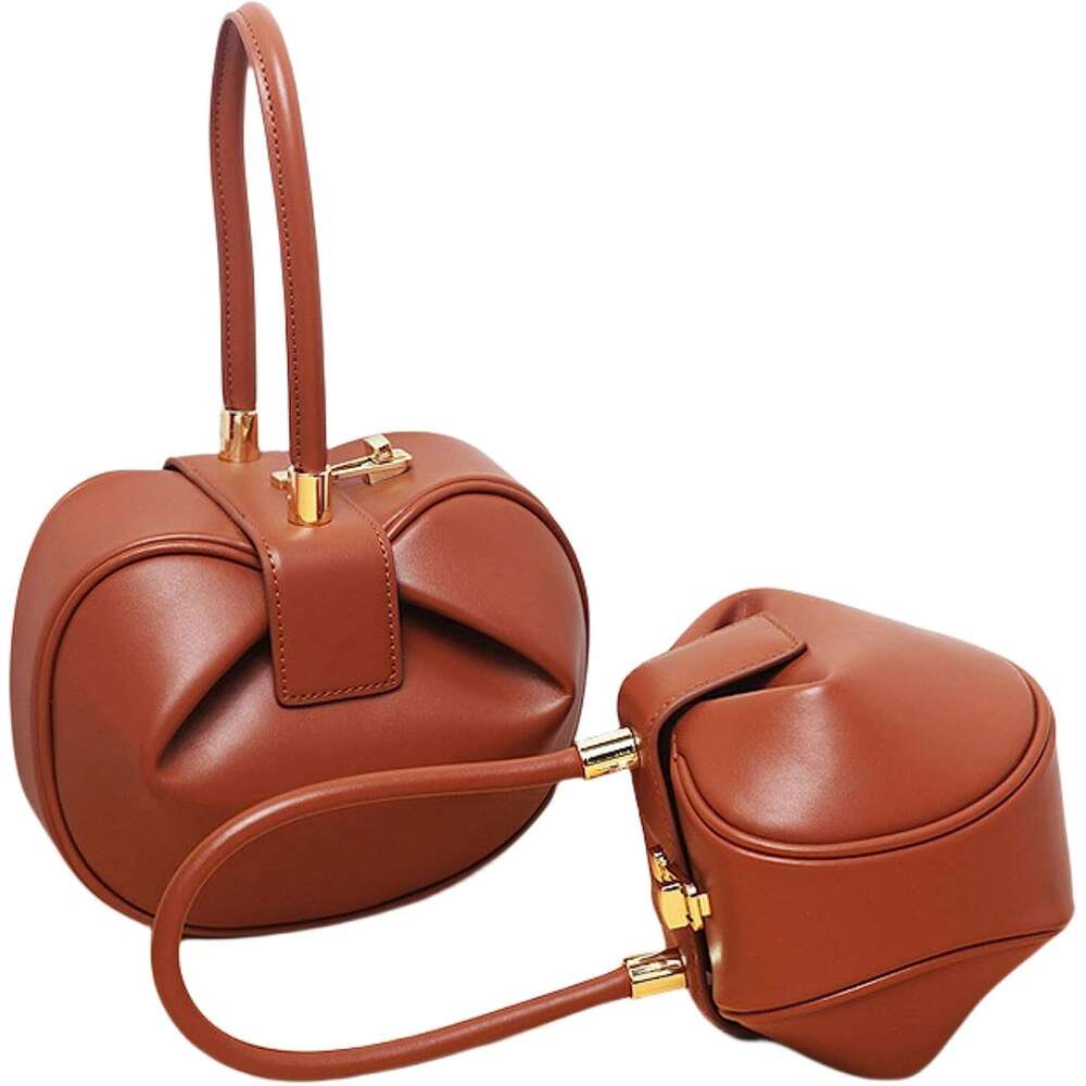 Genuine leather handbag shoulder retro fashion unique design versatile dumpling bag high-end solid color women bag in shape