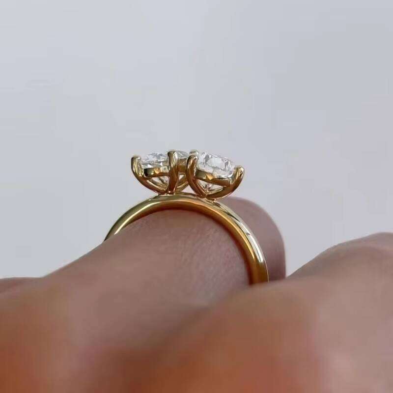 Custom Moissanite Lab Synthesis Dia Ring Real Gold Two Stone Engagement Wedding Rings for Women