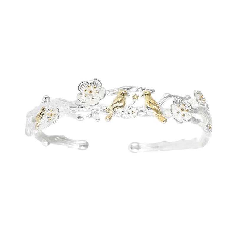 Personality New Art 925 Sterling Silver Jewelry Female Simple Bar Bird Branches High-Quality Popular Open Bracelet Z250807