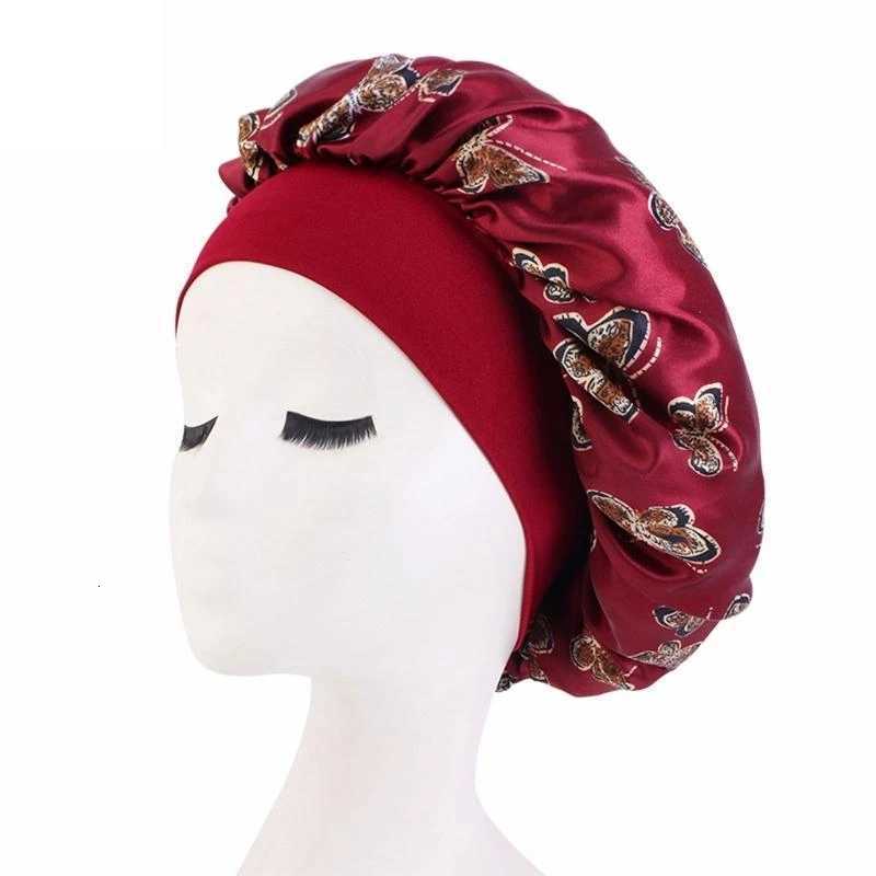 Butterfly Print Satin Sleeping Cap Wide Brim Nightcap Hair Care Turban Chemo Hat for Washing Face Skin-Caring Makeup Z250808