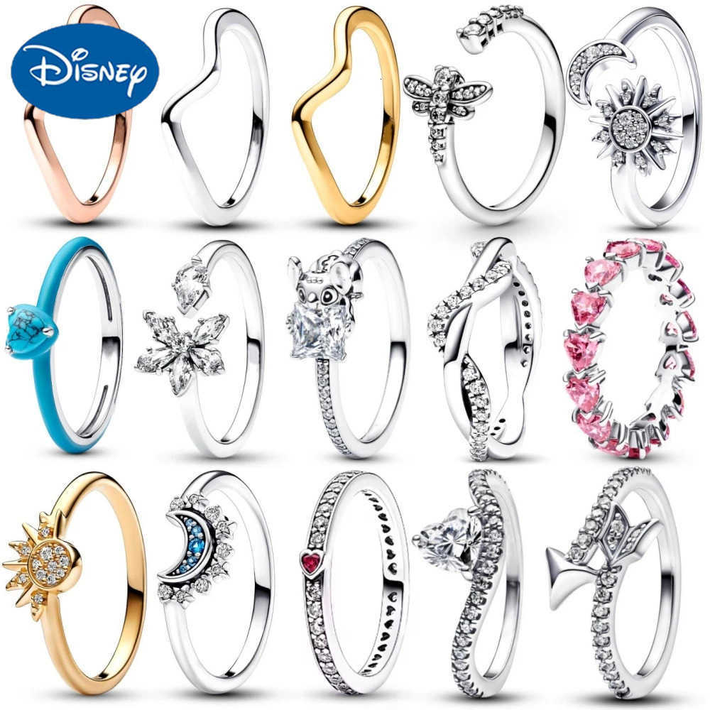 Disney 2025 NEW Original Rings Pink Heart Zircon Ring Size 6 7 8 9 Wedding Stitch Ring Sun Moon High Jewelry Gifts for Women W20250808