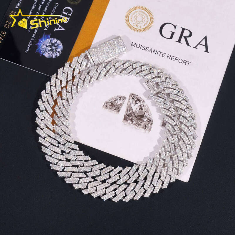 Promotion Factory Price Hip Hop Jewelry 12mm Solid Sterling Sier Gold Plated GRA VVS Iced Out Moissanite Cuban Link Chain