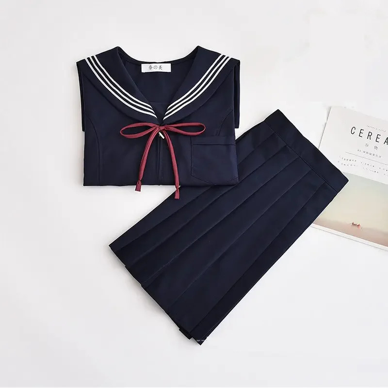 Navy Blue JK Uniform Summer Shortlong Sleeve Japanese School Uniforms Girls Sailor Sets Pleated Skirt COS Costume 250729