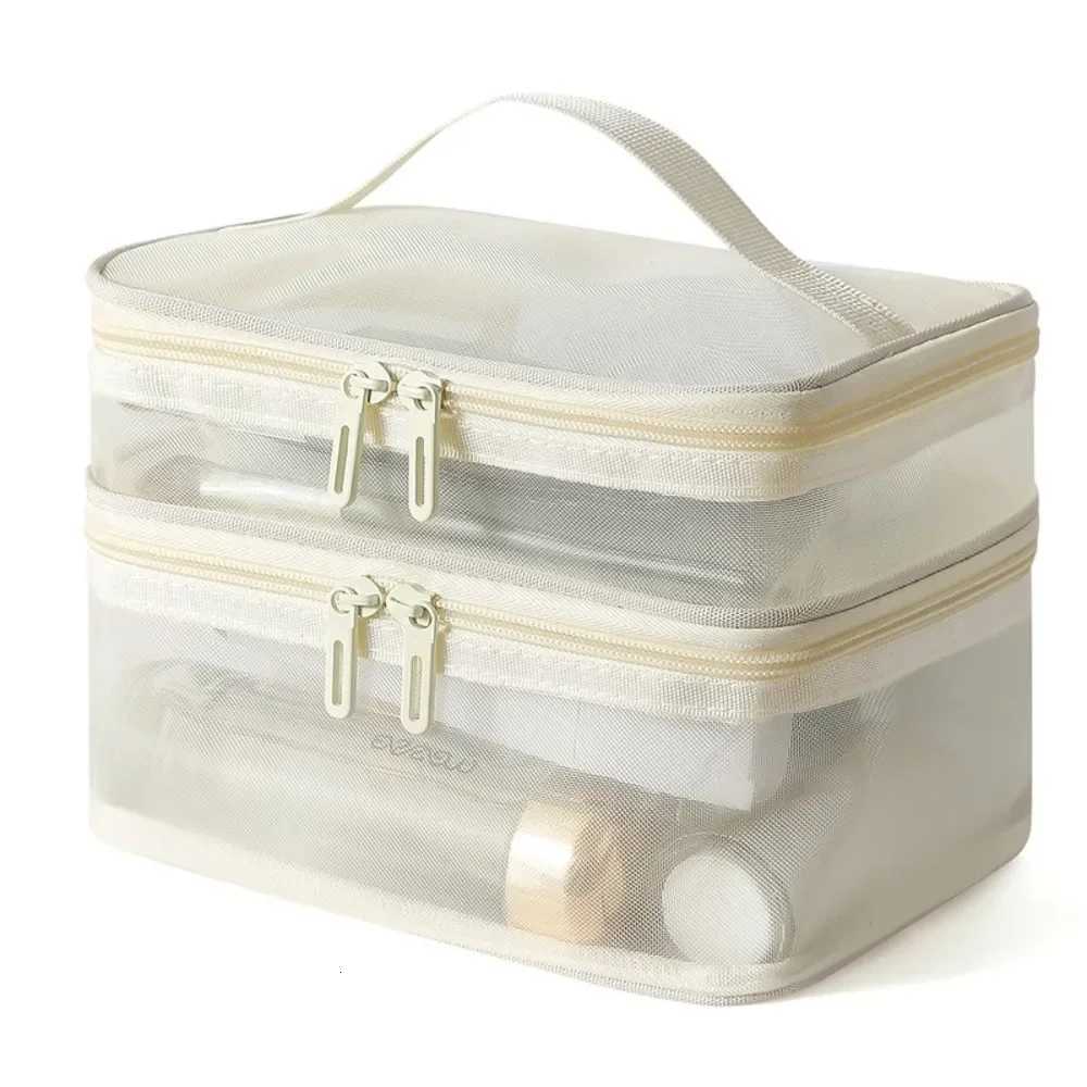 2-Layer Travel Cosmetic Organizer Bag Transparent Folding Mesh Zipper Storage Pouch Large Capacity Makeup W Kit Bag 2025 Y250808