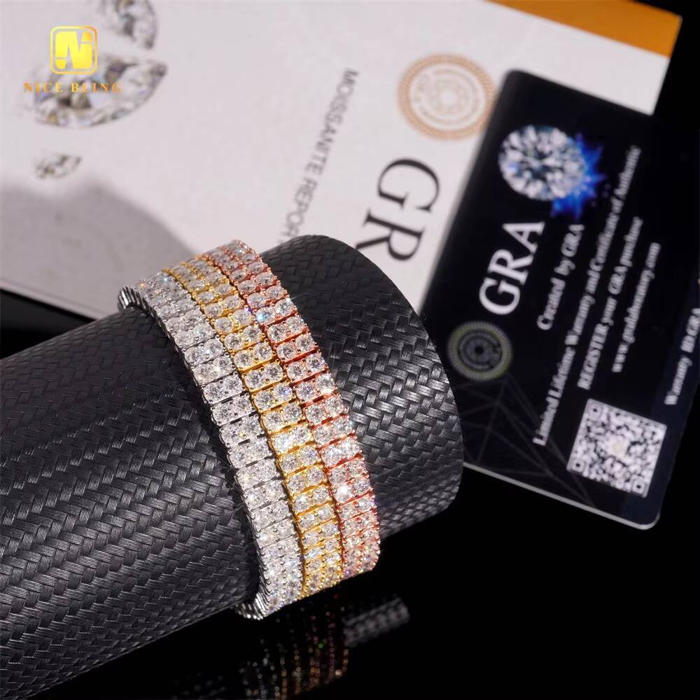 2Rows 3mm VVS Moissanite Tennis Chain Pass Diamond Tester 925 Silver Hip Hop Jewelry Bracelet Iced Out Diamond Tennis Chain