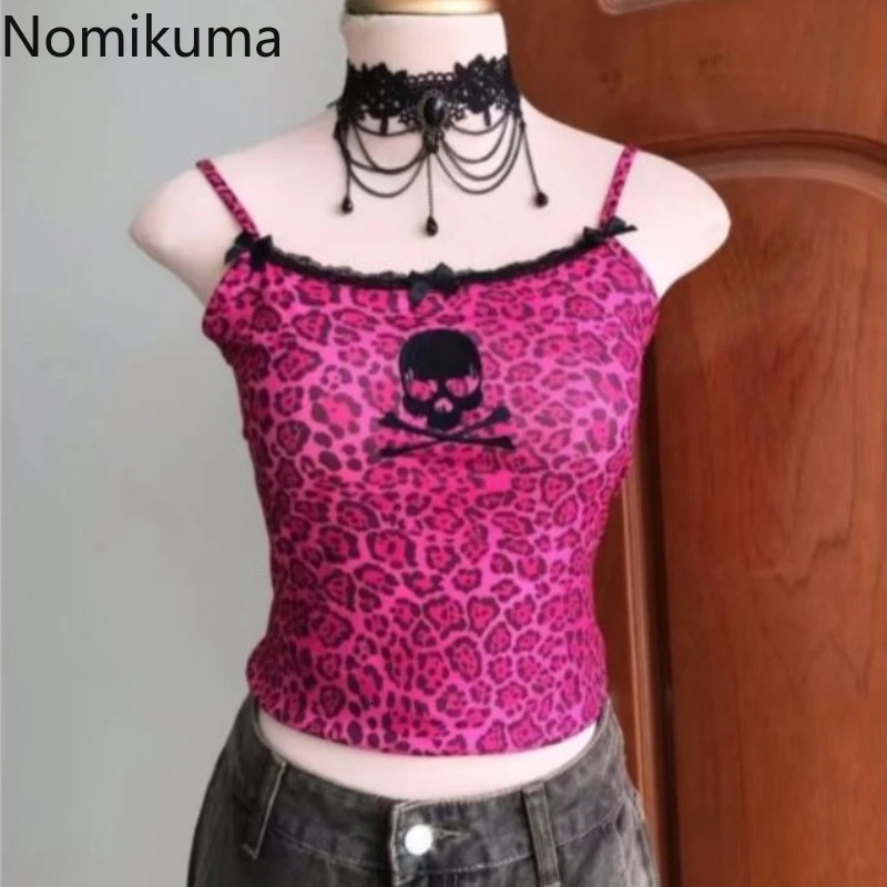 Tank Leopard Skull Print Sexy Camis Y2k Tops 2025 Ropa Mujer Patchwork Lace Slim Fit Crop Top Casual Fashion Summer Vest 250807