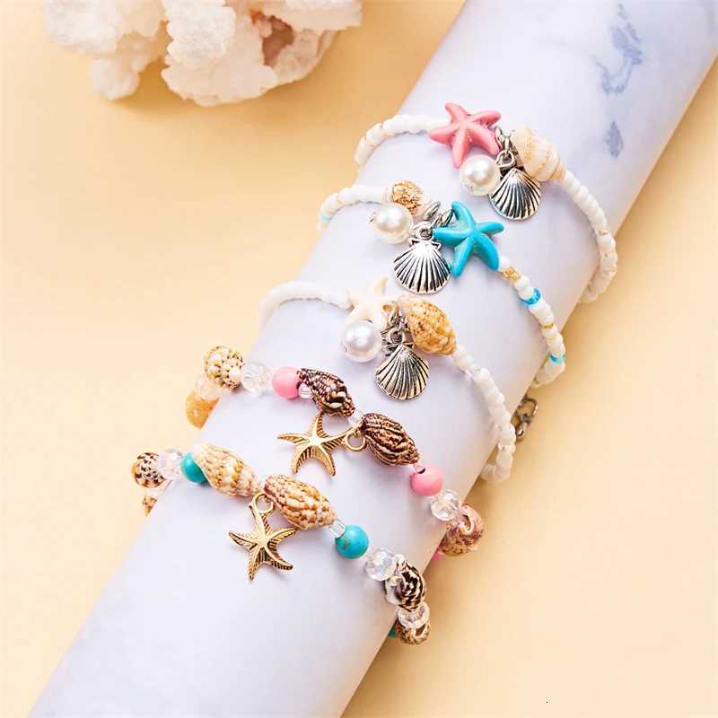 Boho Starfish Conch Bracelet Anklets for Women Cute Adjustable Shell Rice Beads Ankle Bracelets Girls Summer Foot Beach Jewelry Z250807