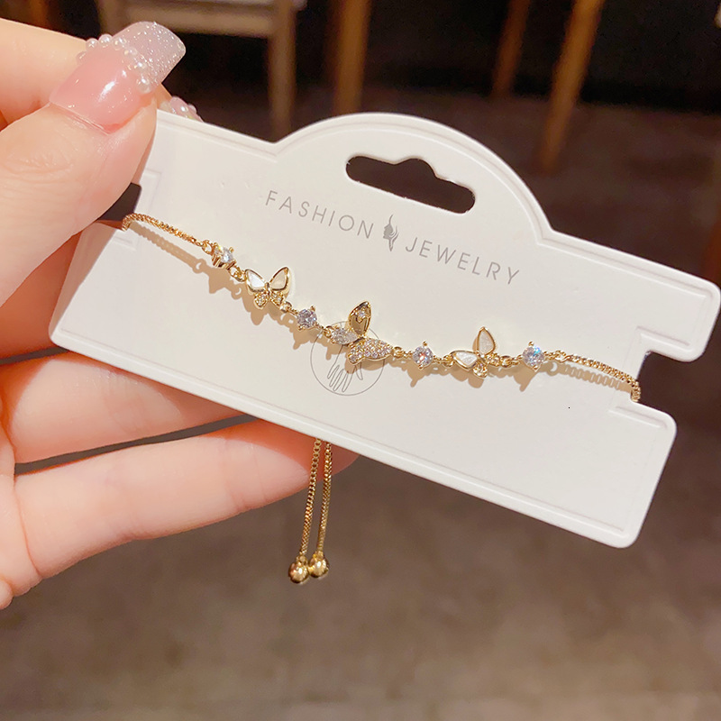 Summer Sweet Fresh Unique Butterfly Zircon Pull-Open Bracelet Personality Light Simple High-End Versatile Wristband