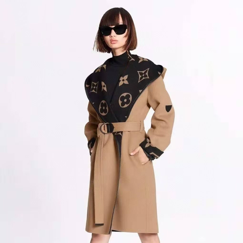 Womens Jackets Wool Blend Coats Long With Belt Puffy Downs Jacket Classic Woman Hooded Designer Tops Slim Windbreaker Warm Wind Coats S-L