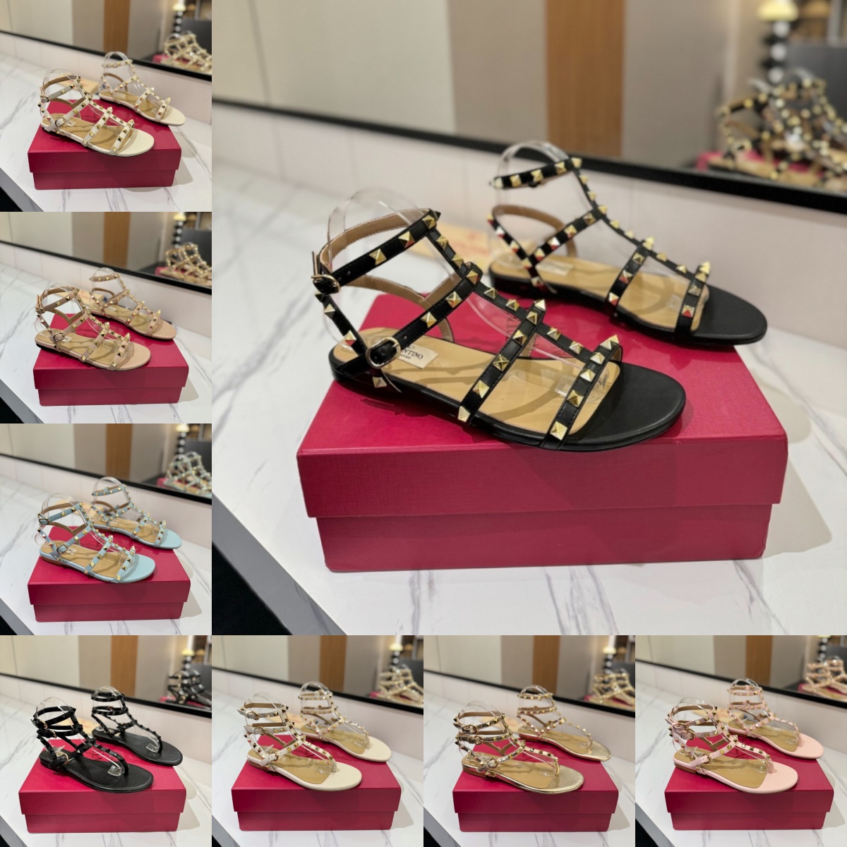 Designer women's sandals summer classic surround flat rivet slippers casual beach flat leather slippers season classic sandals