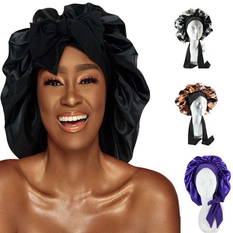 Women Big Size Satin Cap for Sleeping Hat Night Sleep Cap Hair Care Silk Bonet Stain Hair Cap for Women Curly Springy Hair Z250808