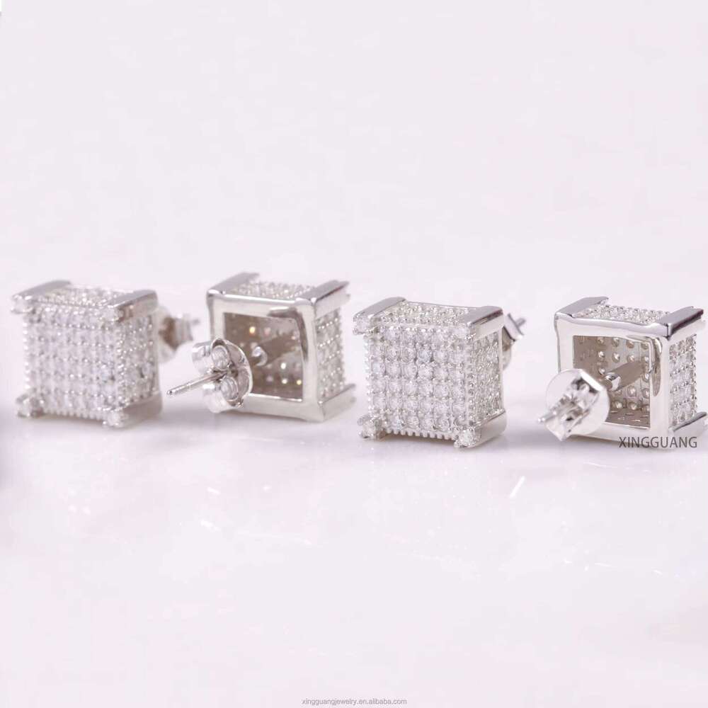 XG Fashion Gold Plated Square Shape Sier With VVS Moissanite Dia Charm for Woman/men Earrings Fine Jewelry
