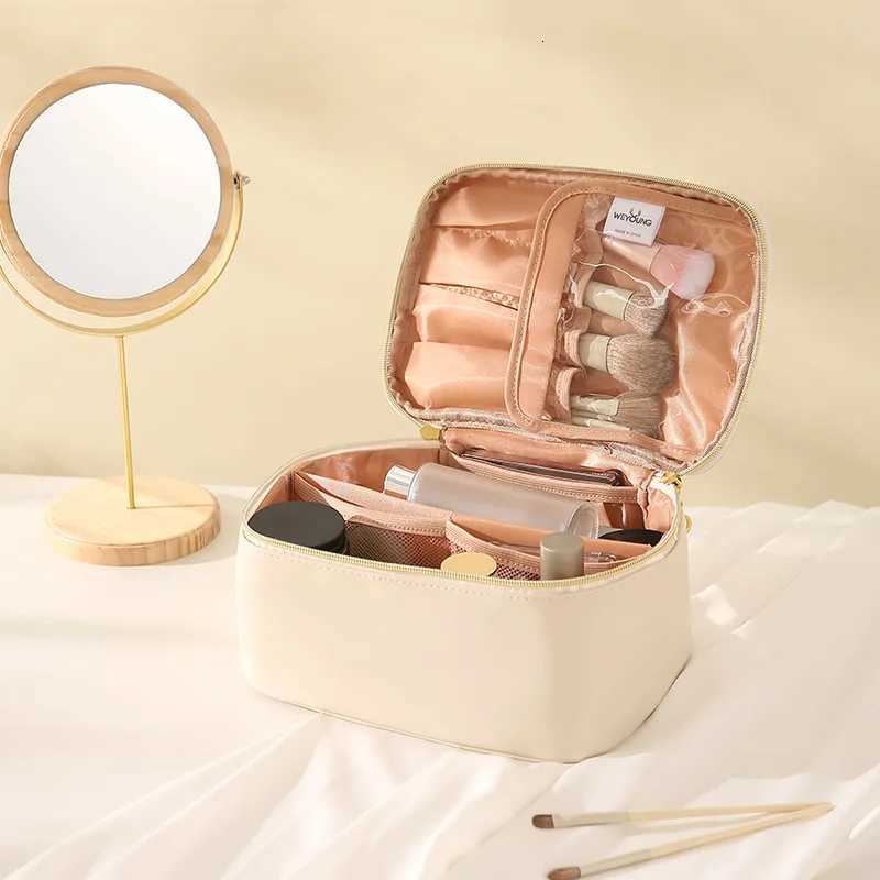Fi Korean Large Square Tote Travel Cosmetic Bags Case PU Leather Makeup B Toiletry Organizer Storage Bag Y250808