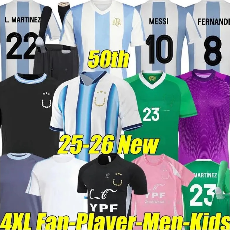 25 26 Argentinas 50th Soccer Jerseys MeSsIs 2025 MARTINEZ DI MARIA MARADONA FERNANDEZ DE PAUL J.ALVAREZ MAC ALLISTER ROMERO DI MARIA men kids Kits sets football Shirt