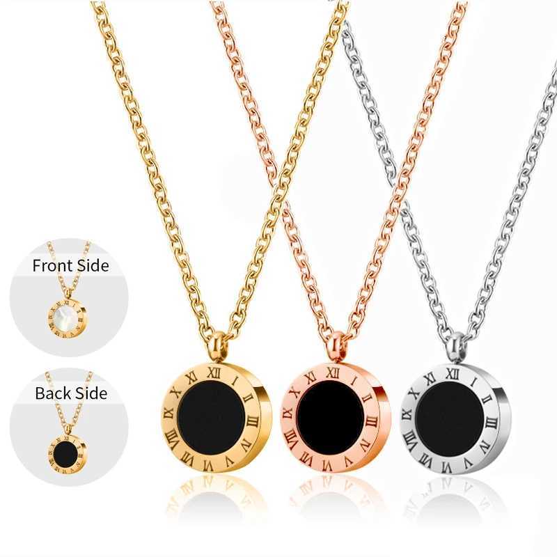 PAXA Stainl Steel Ran Numeral Black White Shell Necklace For Wen Fashion Round Pendant Chain Collar Fem Party Jewelry S250808