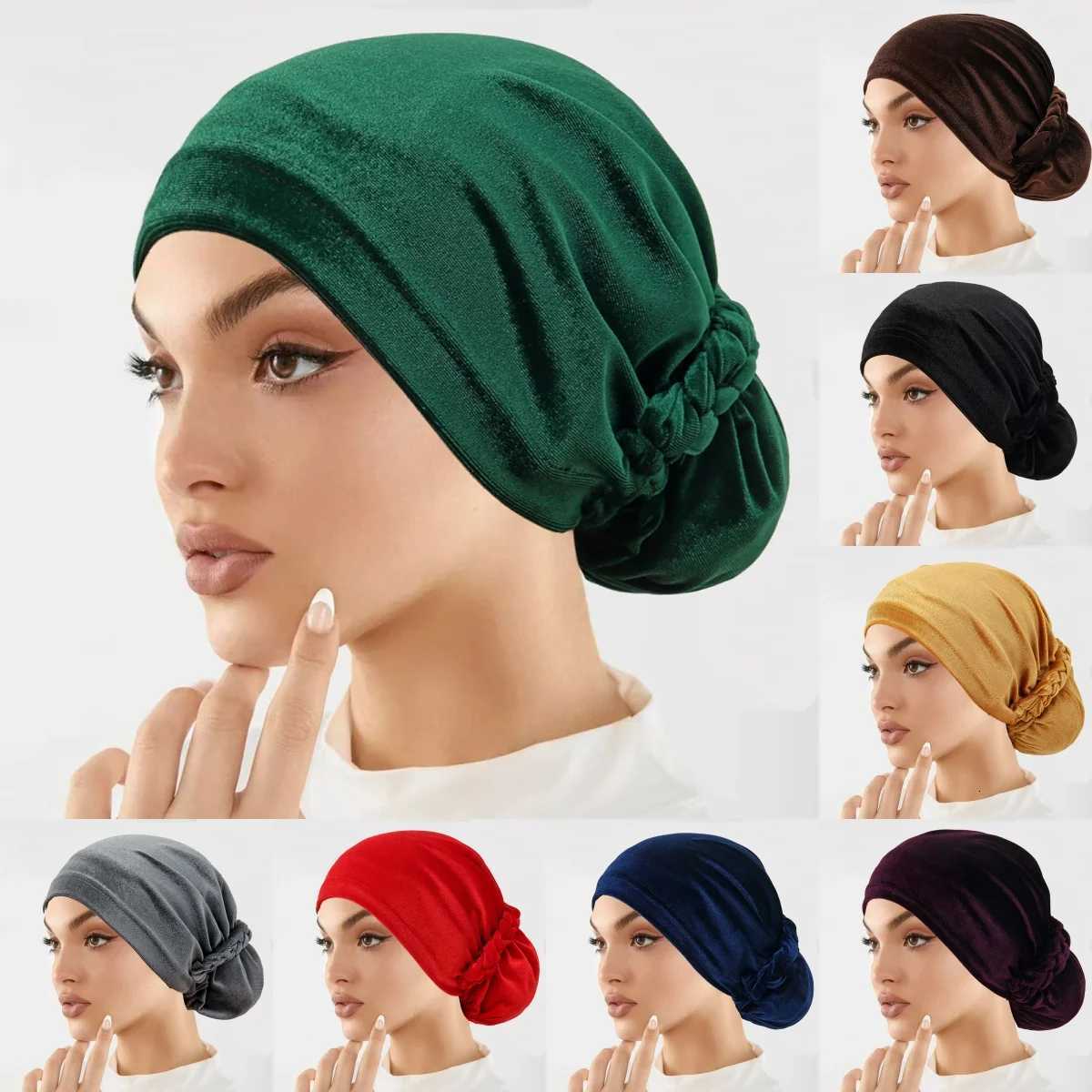 Soft Elastic Velvet Instant Turban Inner Hijabs Caps Hat Muslim Fashion Womens Solid Color Headscarf Women Hijab Bonnet Z250808