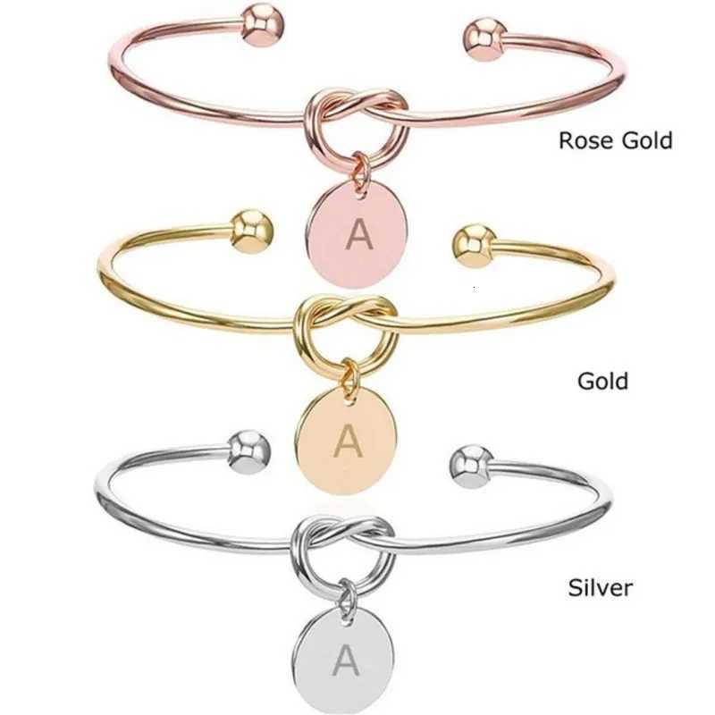 Trendy Initial Coin Charm Bangle for Women Men Lover Wife Stainless Steel Letter Cuff Bracelet Couple Jewelry Dropshipping Z250807