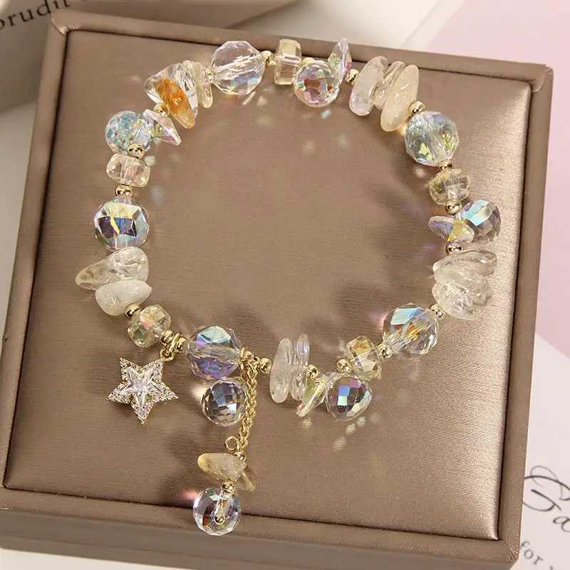 ZAKOL Versatile Purple Crystal Bead Bracelet With Star Zircon Pendant Shiny Stone Womens Summer Fashion Wristband Jewelry Z250807