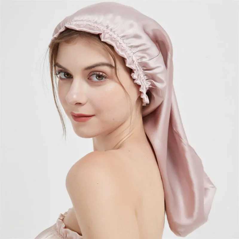 Mulberry Silk Sleep Cap for Long Hair Bonnet with Soft Elastic Band for Women Hair Care Z250808