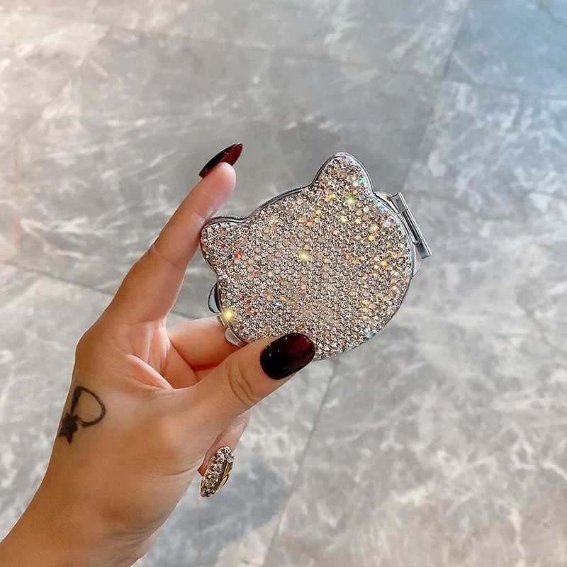 Small Cat Mirror Kawaii Makeup Mirrors with Rhinestone Handheld Pocket Vanity Mirror Bling Hand Mirror Decorative Z250807