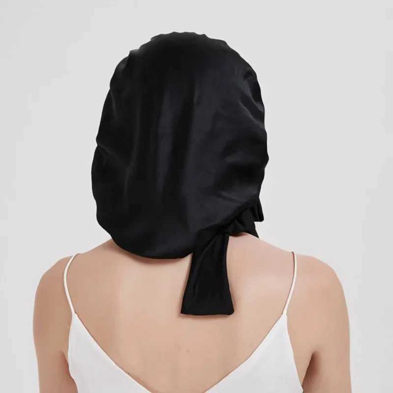 6A Grade Mulberry Silk Bonnet for Braids Locs Adjustable Wide Band Overnight Hair Protection Anti Frizz Satin Lining Z250808