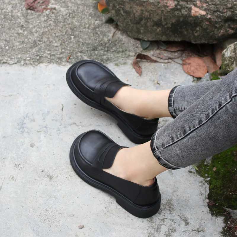 Large Head Genuine Leather Shoes Retro Large Toe Cow Leather Womens Shoes Lefu Shoes W250808
