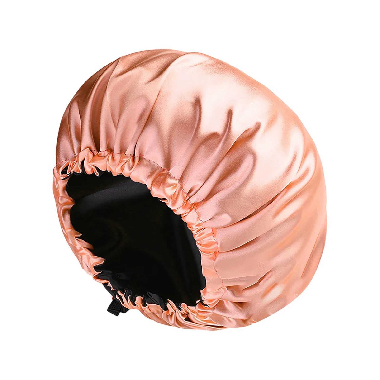 Womens Satin Shower Caps Solid Bonnets Wide-Brimmed Night Sleeping Bathing Hat Unisex Head Wrap Elastic Band Hair Care Bonnet Z250808